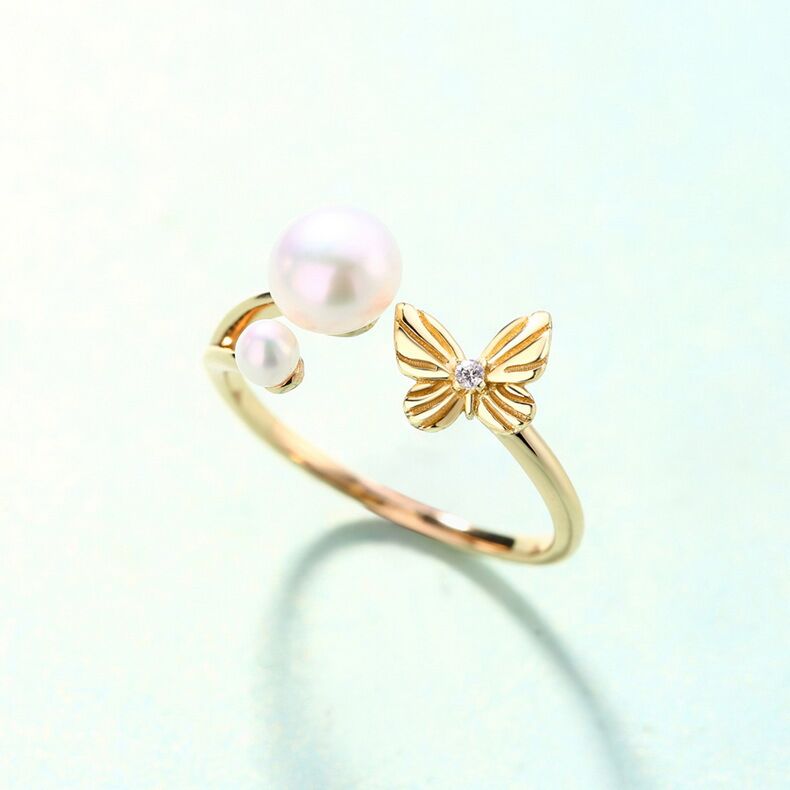 Pearl S925 Sterling Silver Ring with 9k Yellow Gold Plating